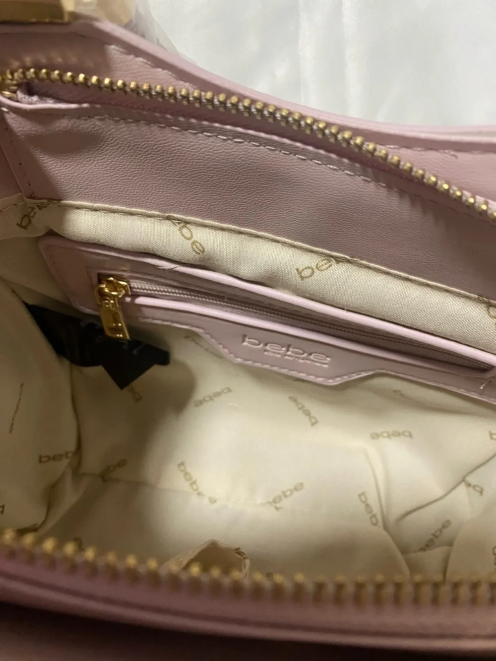 2B Bebe Pale Pink Woven Satchel with Gold Hardware